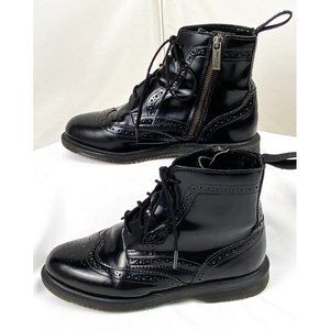 Dr Martens Delphine Ankle Boot Women's 7 Black Brogue Side Zip Lace-Up